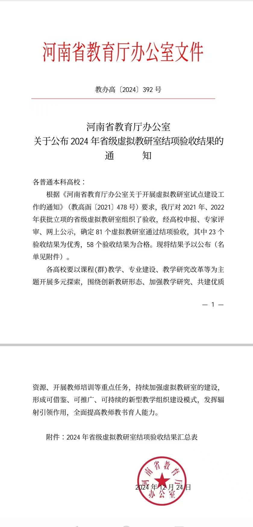 2024年省级虚拟教研室结项验收结果的通知1
