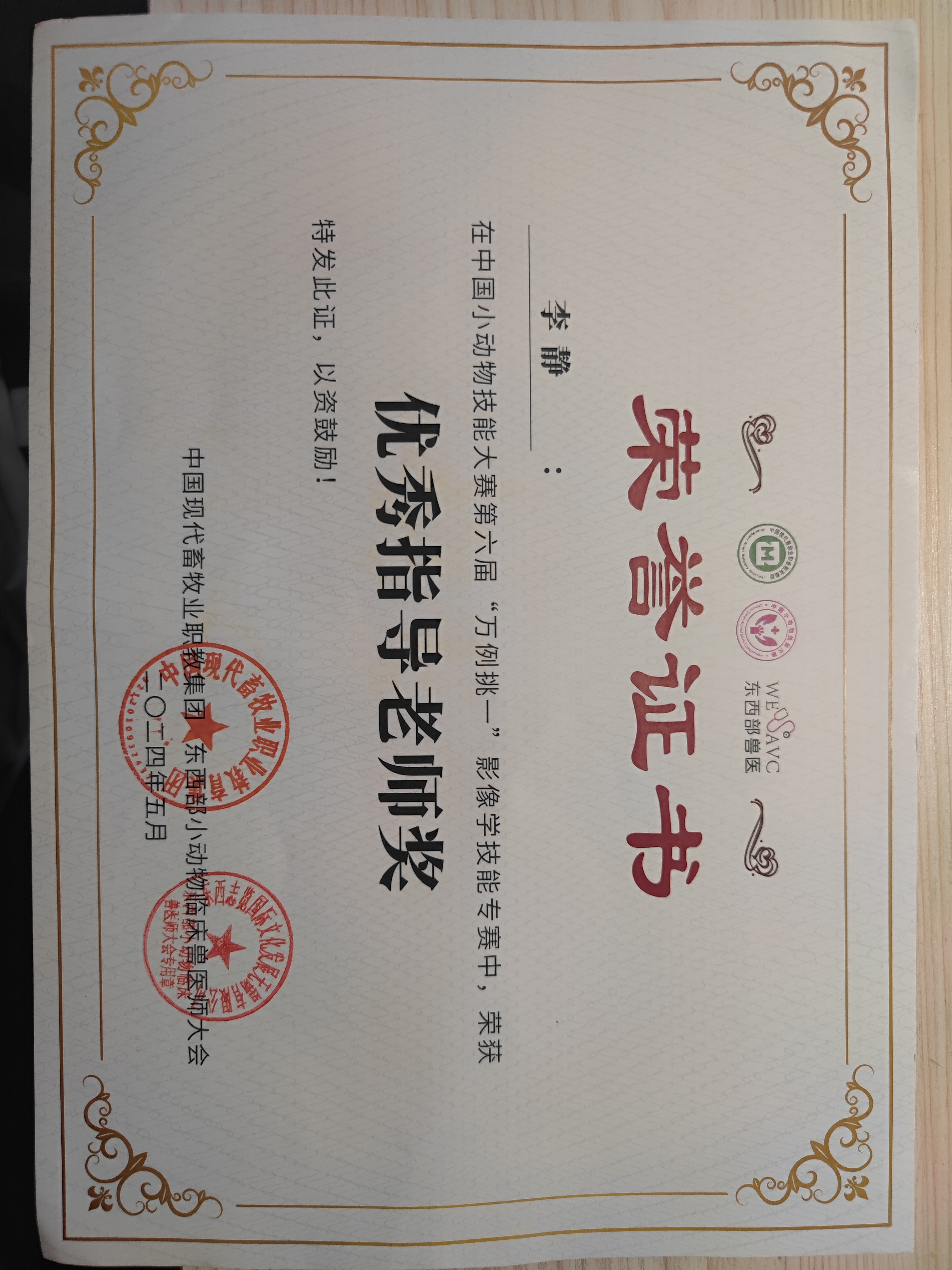 李静老师获奖证书