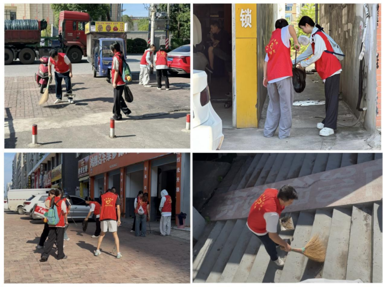 志愿者沿对江社区街边、进社区清扫
